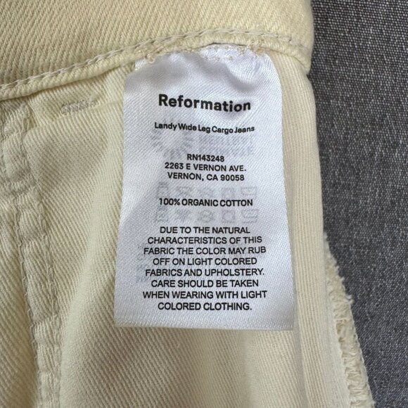 Reformation 100% Organic Cotton Button Cream Landy Wide Leg Cargo Jeans Size 26 - Picture 10 of 14